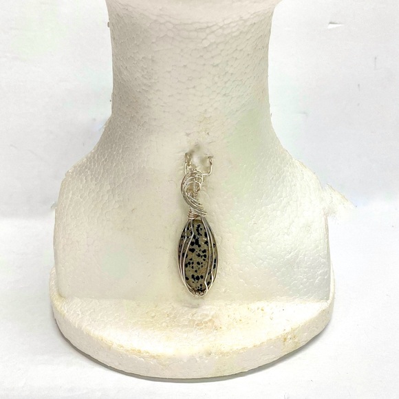 HANDMADE Dalmatian Jasper Hand Wrapped Statement Pendant, Artisan Jewelry - Picture 2 of 10